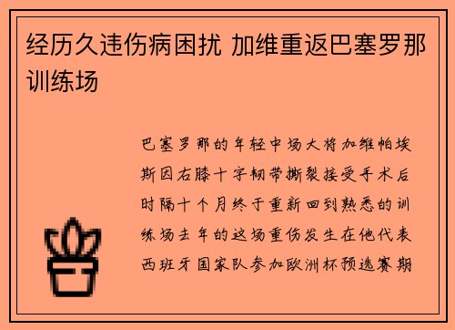 经历久违伤病困扰 加维重返巴塞罗那训练场